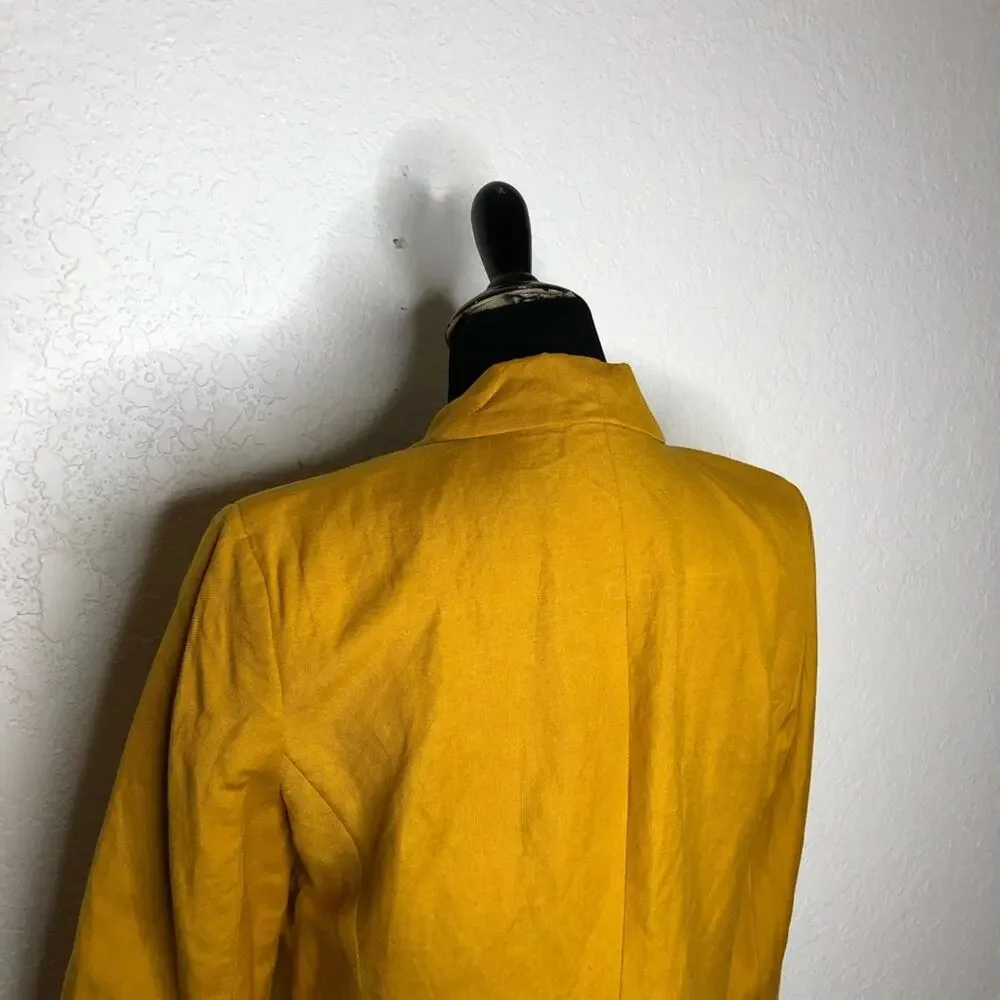 Ann Taylor Factory gold mustard linen blend open front blazer size 8